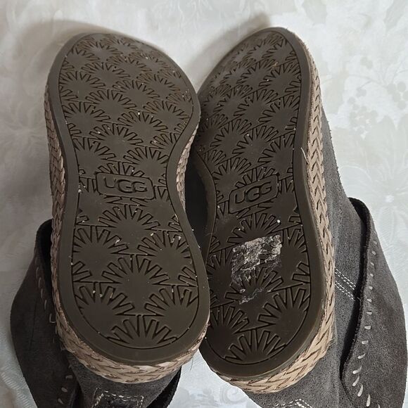 Ugg Suede Gray Foldover Mocassin Boots - Picture 7 of 8